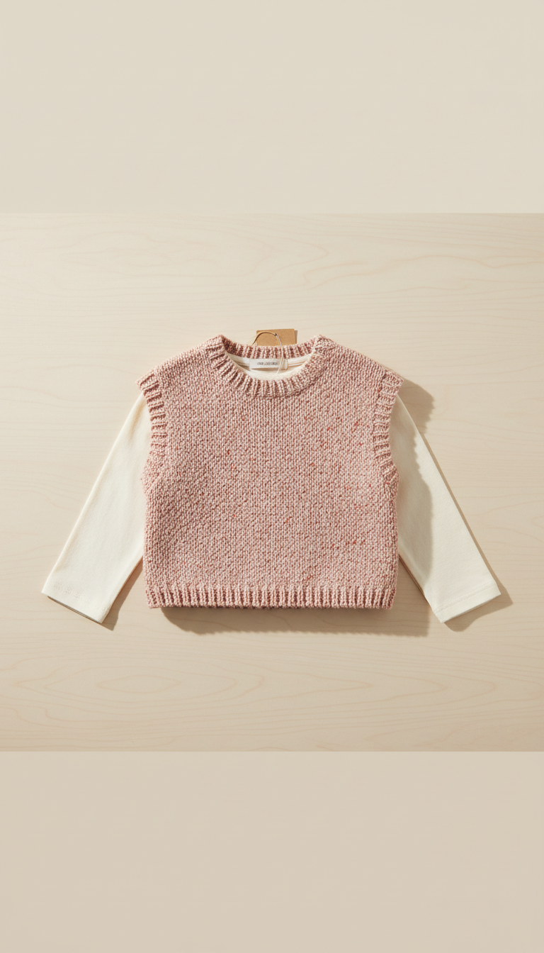 Gilet sans manches maille rose poudré