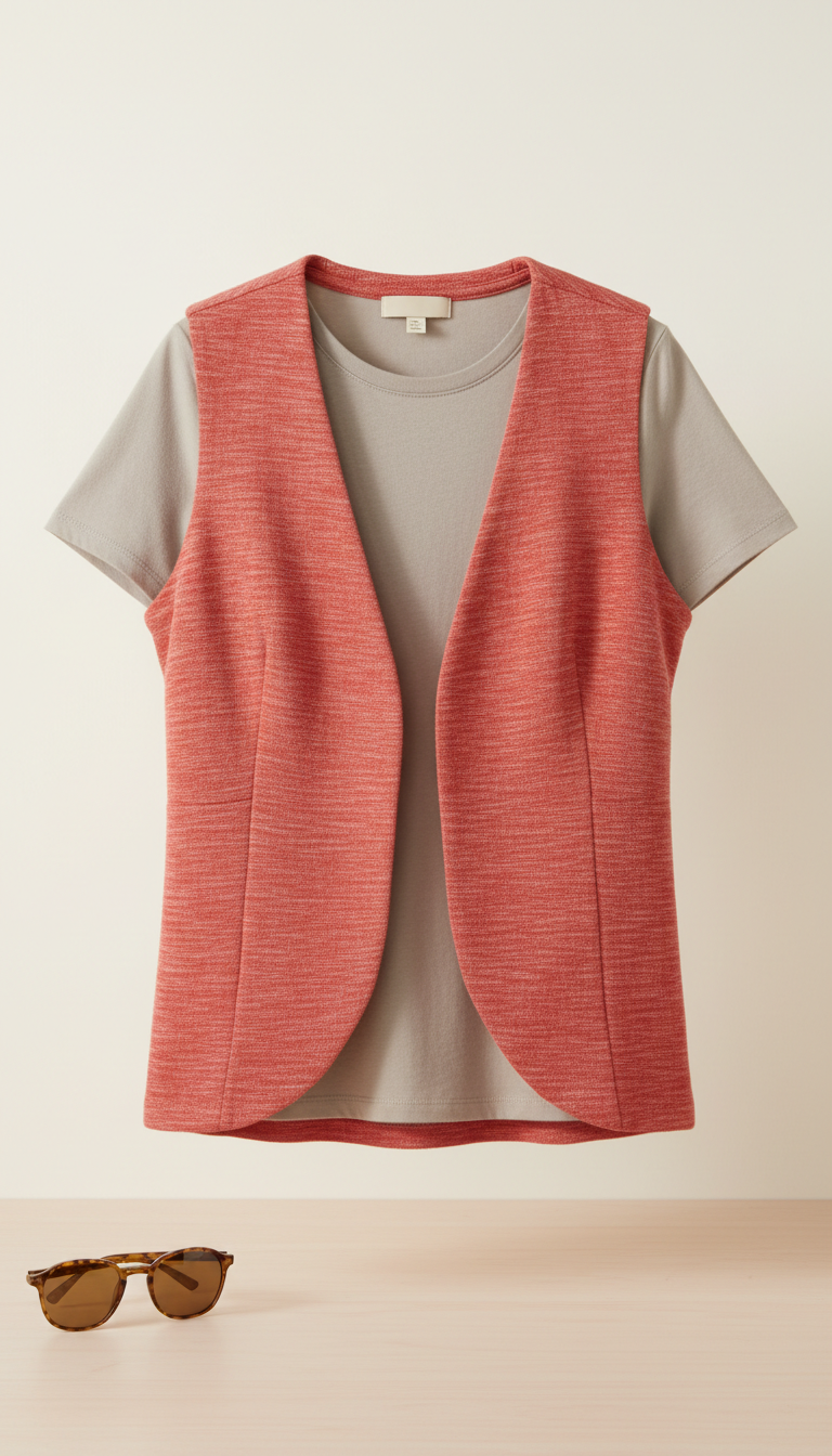 Gilet texturé rouge corail sans manches